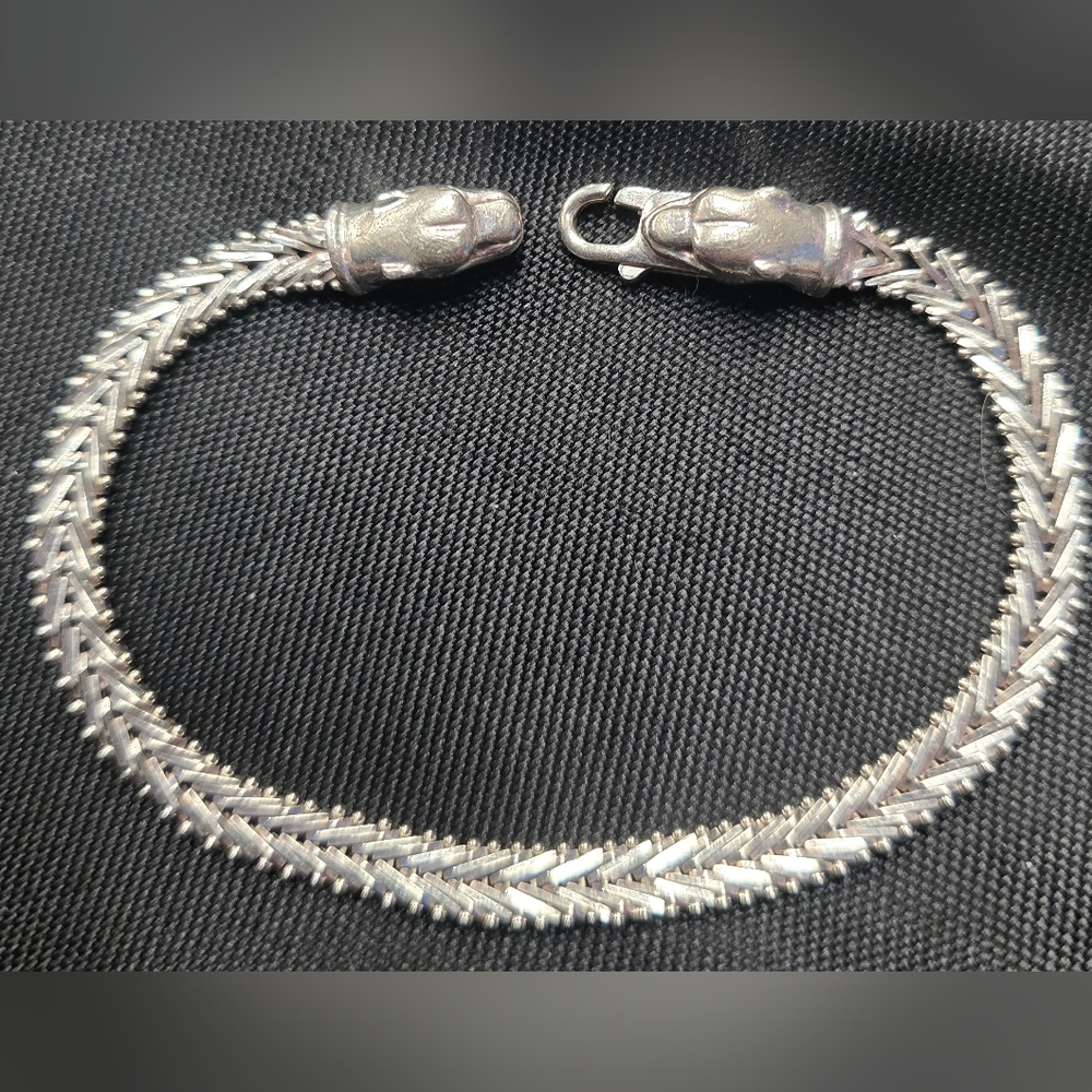 Sterling Silver Braided Herringbone Bracelet - Silver